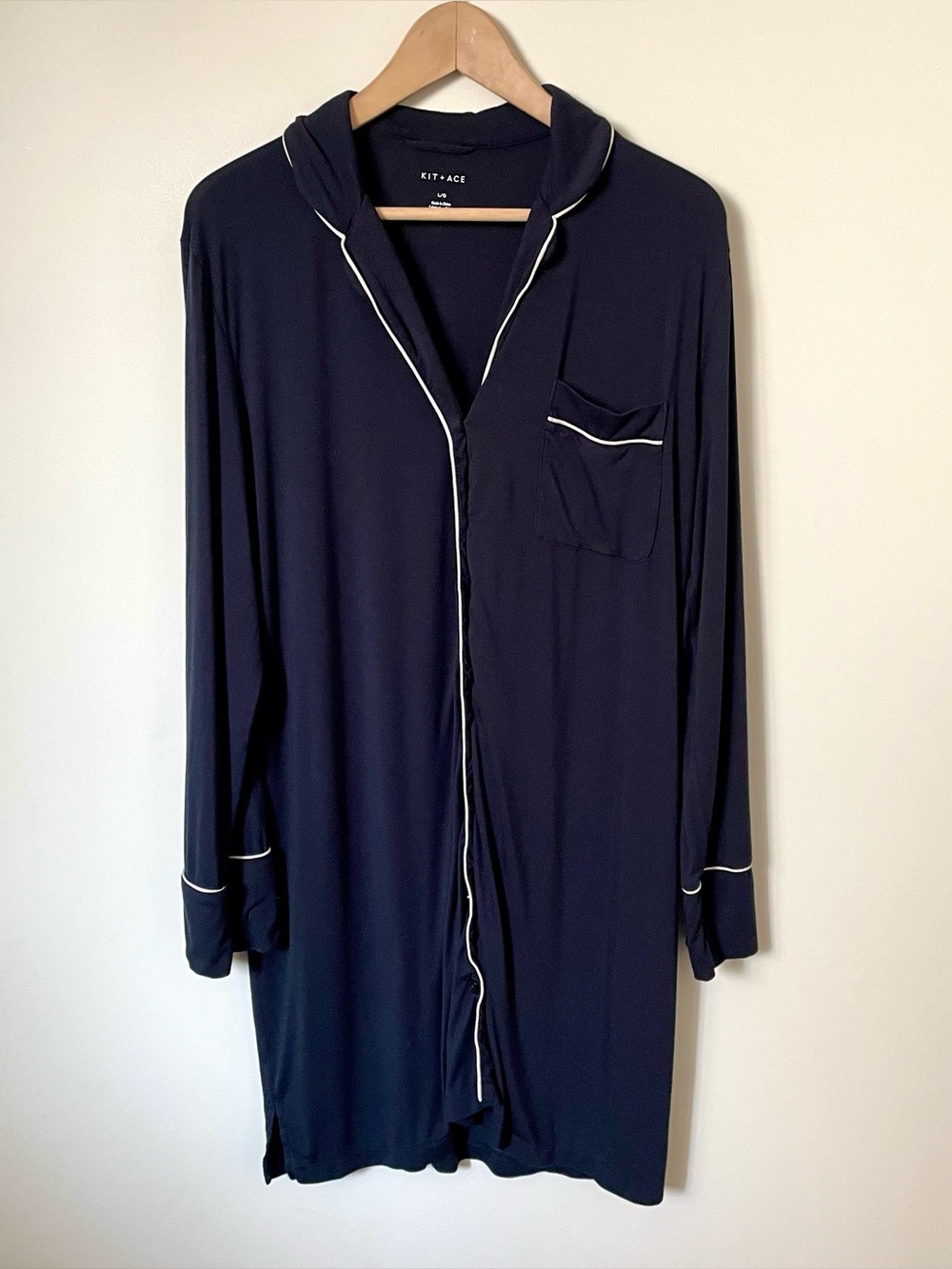Kit and Ace Fireside Ecocosy Sleep Dress Viscose Navy Blue Button Size Large